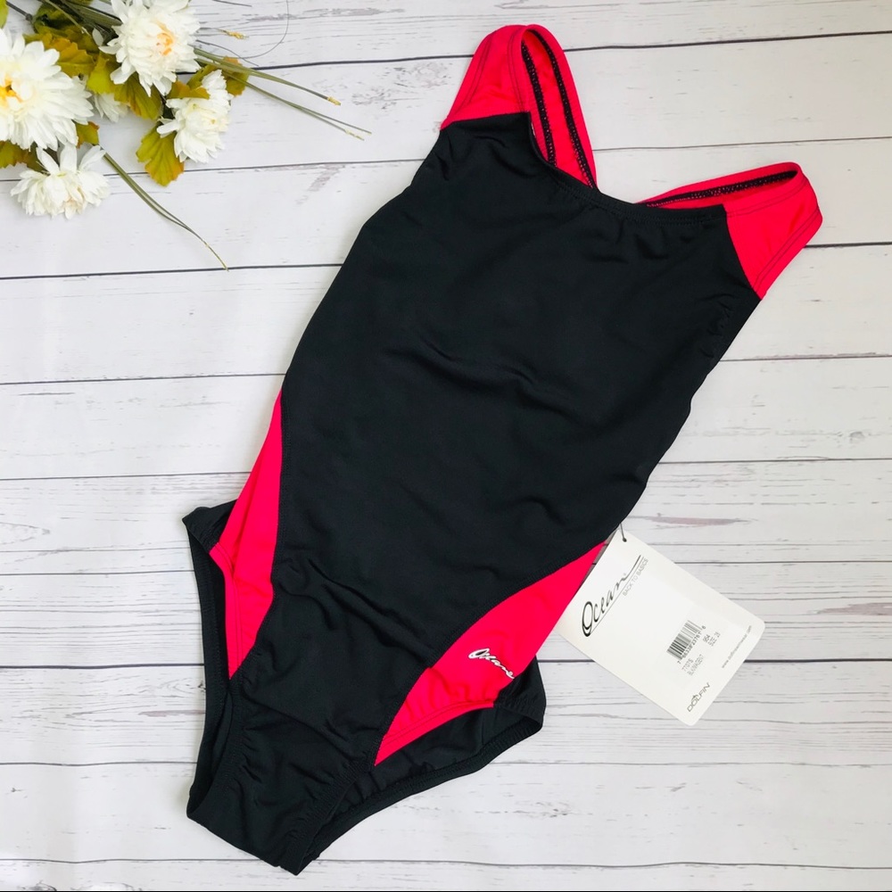 Black/Pink Basic Panel Performance Swimsuit
